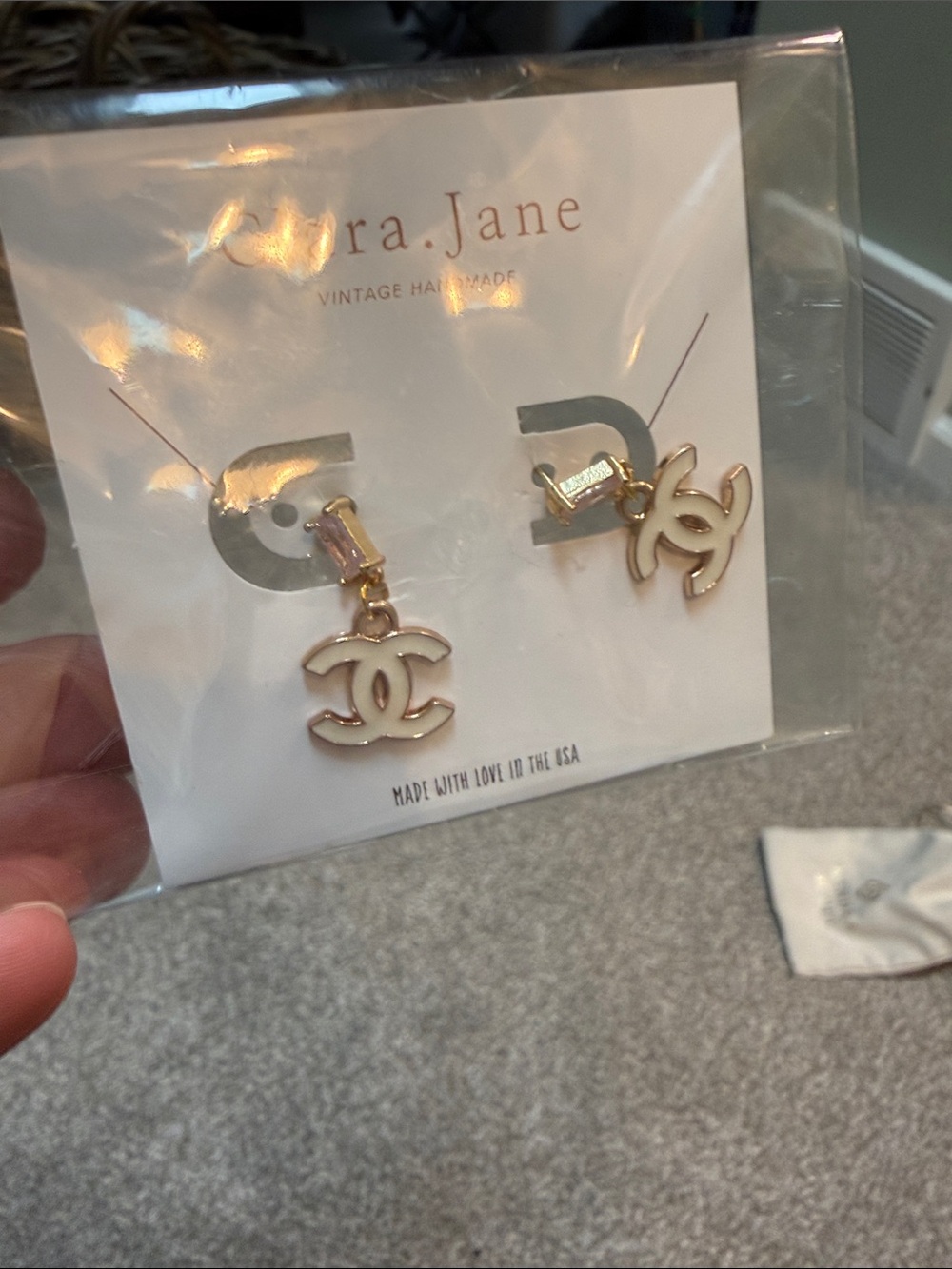 Clara Jane repurposed Chanel Cream and Gold drop earrings